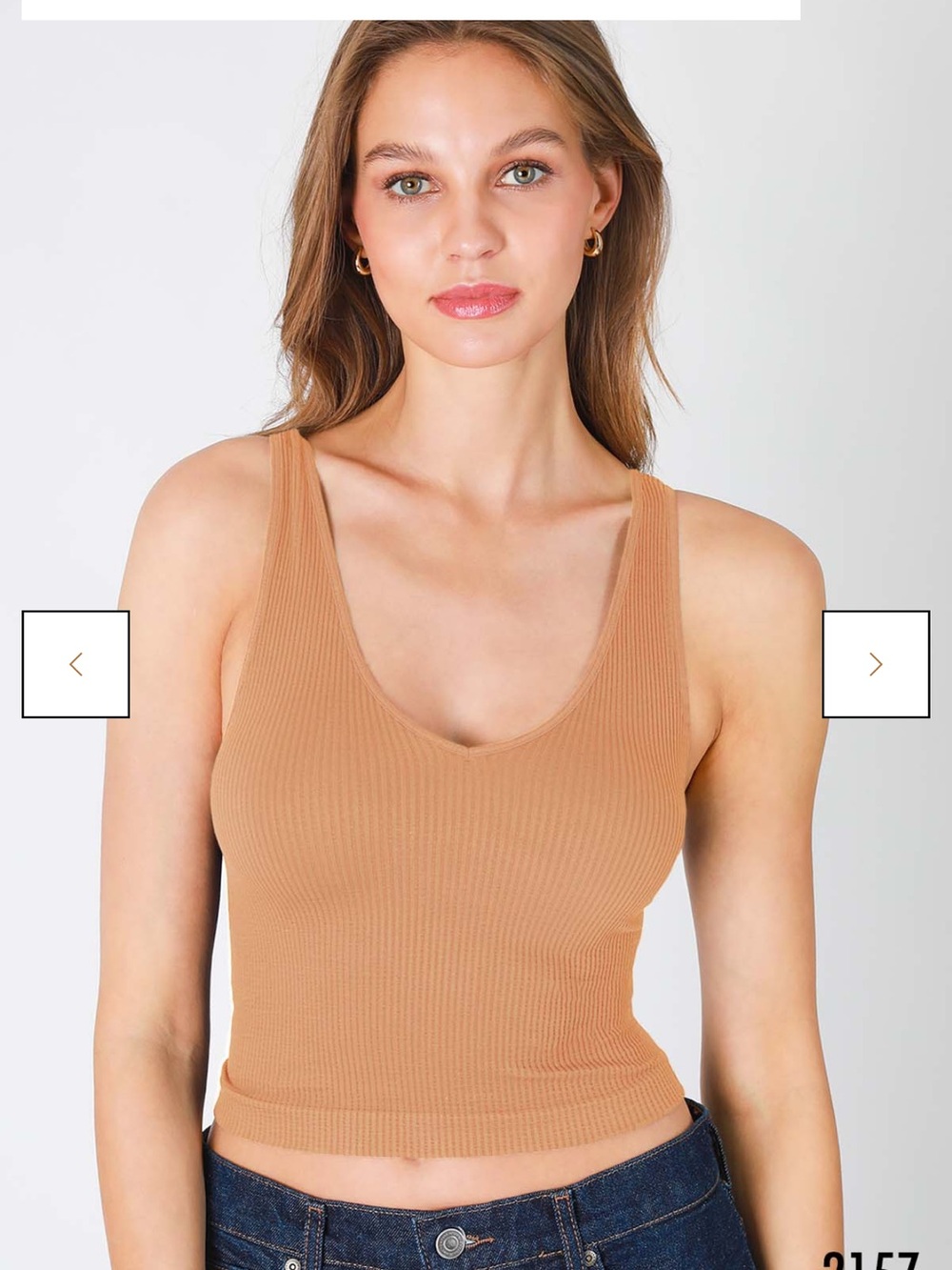 Nikibiki Ribbed V-Neck Tank Top in Camel Brown
